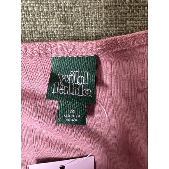 Pink Ribbed Tie-Front Bodysuit Wild Fable Polyester Blend Short Sleeve Medium - Picture 4 of 6